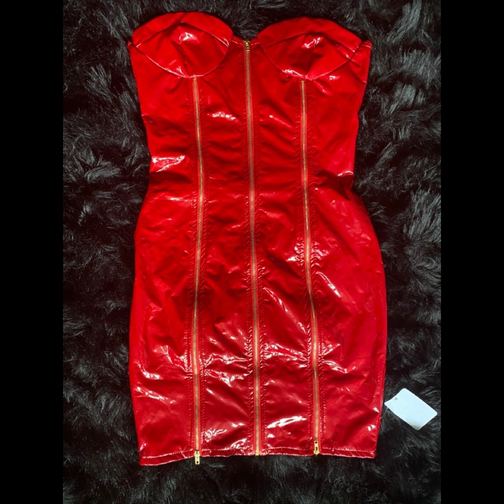 Faux Leather Red Mini Dress 🌹